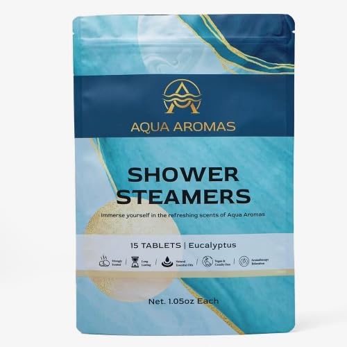 Aqua Aromas Shower Eucalyptus Steamers - Aromatherapy Shower Bombs, 15 Count - Eucalyptus Essential Oils for Relaxation & Invigoration- Spa-Like Experience, for Stress Relief & Wellness, White