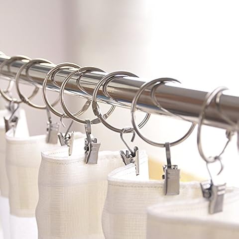 Vorhangringe mit Clipper,20 Stück Edelstahl Vorhangringe-Set Vorhang Clip Gardinenstange Gardinenringe Vorhangringe mit Clips,30mm Durchmesser Cover