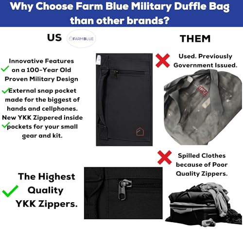 Image of Farm Blue 2 Strap Military Travel Duffle Bag, Black, L, Military Camping