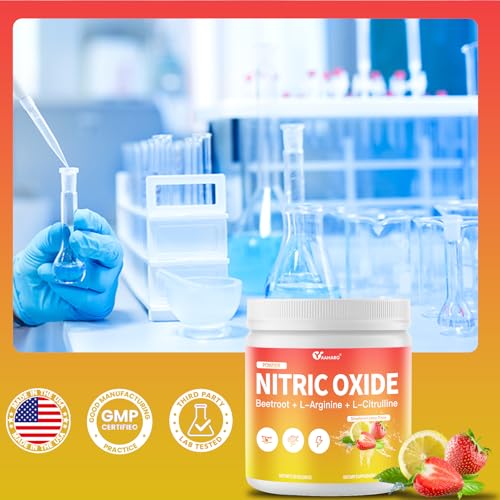 Image of Nitric Oxide Supplement - 180g Nitric Oxide Powder with Beetroot Powder, L-Arginine & L-Citrulline - Energy Support for Women & Men - Strawberry Lemon Flavor - 25 Days Supply