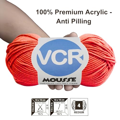 Image of VCR 4ply Neon Orange Yarn, 100 Grams Hank, 190 Meters Length, Acrylic Ball for Crochet and Knitting, Soft Crosia Threads, Pack of 1 Yarn, Suitable for DIY Crafts