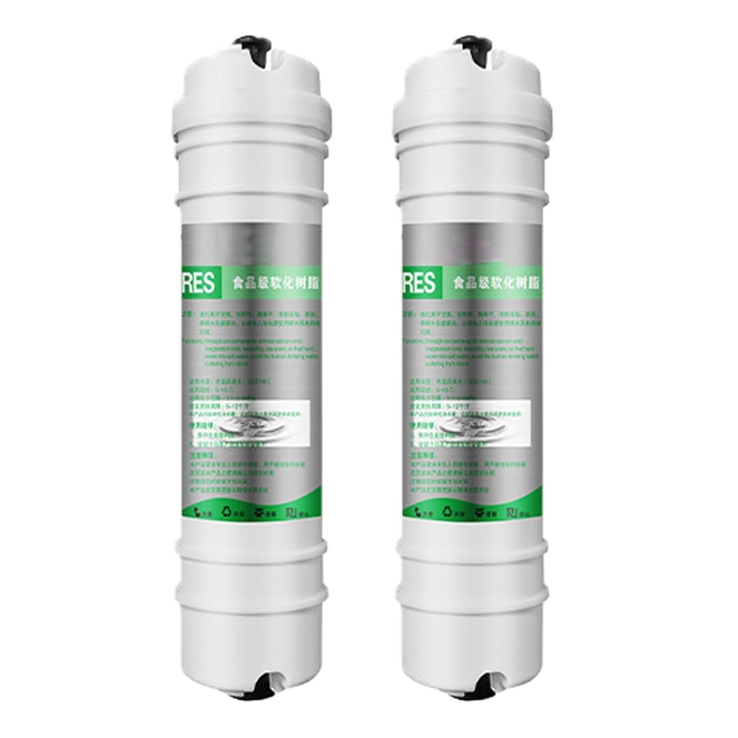 2 cartuchos repuesto ablandador agua resina intercambio catiónico 10 x 2,4in con conexión rápida 1/4in, aptos sistemas purificación estándar toda la casa pulgadas