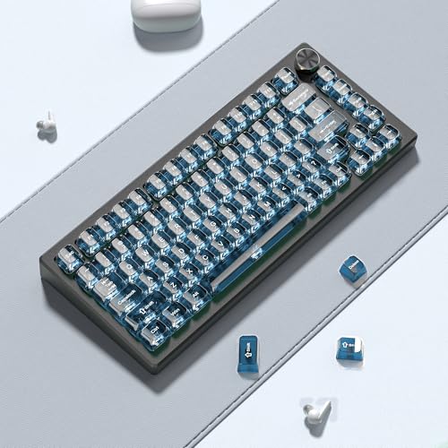 Image of dagaladoo Haze Blue Clear keycaps for Mechanical Keyboard,Transparent MDA keycaps 60 75 100 Percent,Ceramic Jelly Key caps Set,Shine Through Key caps for Mx Switches Mechanical Keyboard(115key)