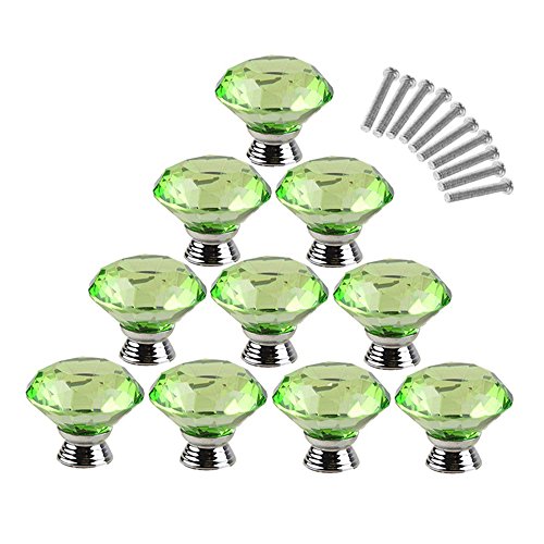 DealgladÂ® 10pcs 40mm Diamond Shape Crystal Glass Cupboard Wardrobe Cabinet Door Drawer Knobs Pull Handle (Green)