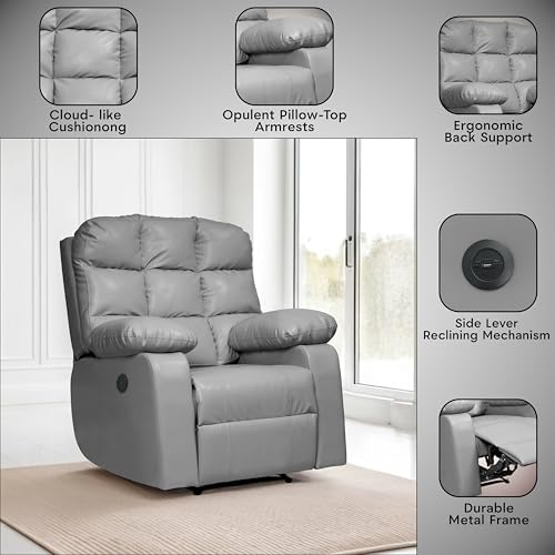 Image of Lumina 1 Seater Motorised Recliner | Single Sofa Chair for Living Room Comfort | Ergonomic Design (Leatherette - Grey)
