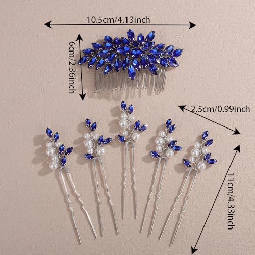 Set de 6 peines de fiesta con cristales azules miniatura 3