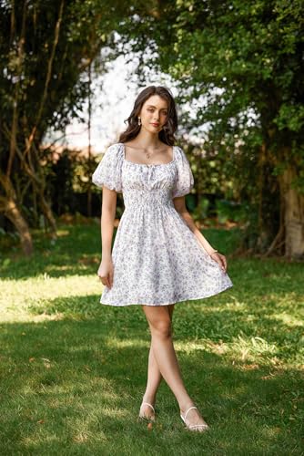 Image of Scarlet Darkness Women's Off The Shoulder Summer Dress Floral Puff Sleeve Renaissance Dresses