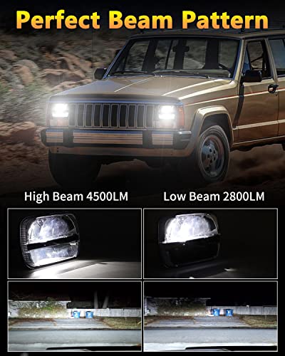 Bicyaco 970572A 1 Pair 105W Rectangular 5X7/ 6X7 Inch Led Headlight High Low Beam Headlamp Compatible With Jeep Wrangler Yj Cherokee Xj Kenworth T300 1997-2010 Replacement H6054 H5054 H6054Ll 69822 6052 6053 thumb #2