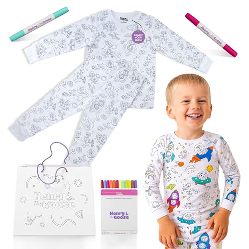 Coloring Pajamas for Kids Made with Original Cotton | Kids Pajamas Girls & Boys with 12 Non Toxic Markers to Personalize their Sleepwear with Unique Designs | Ideal Gift for Girls & Boys (3 Year)