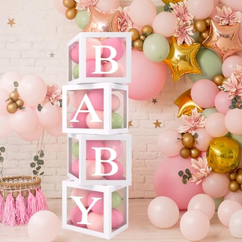 Baby Shower Decorations Boy Girl,4Pcs Baby Shower Balloon Boxes, 25cm Little Baby Balloon Boxes with 27 letters,Baby Boxes for Baby Shower,Name Boxes, Christening, Gender Reveal,Birthday Decorations