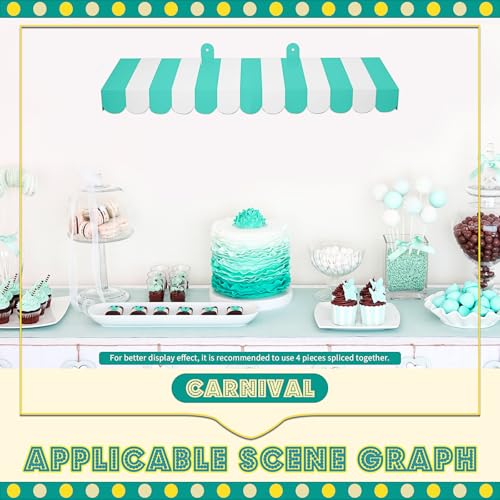 Image of Boao 4 Pcs 3D Cardboard Awning Decor,White and Green,Striped Style | Paper Awning, Circus Carnival Theme, For Bulletin Board, Lemonade Stand, Bakery & Ice Cream Truck, Wall Window Backdrop