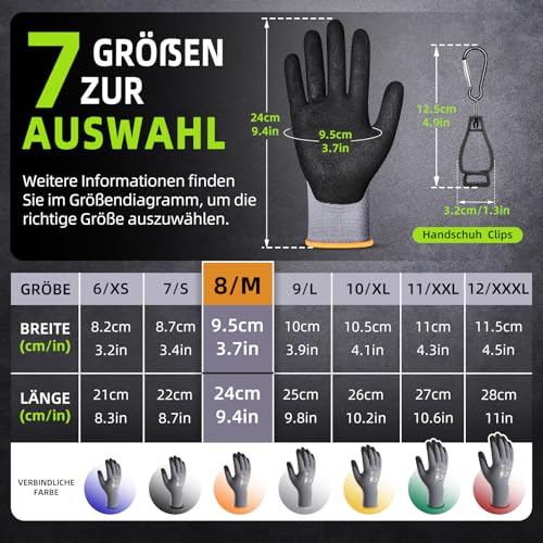 6 Paar Arbeitshandschuhe mit grip herren, mit Rutschfeste Nitril-Beschichtung Mechaniker Handschuhe… – Ansicht 6