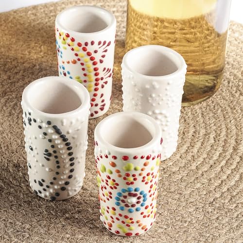 Image of Talavera Shot Glasses Set of 4 Authentic Mexican Tequila Shot Glasses - Hand-painted - 2 Oz (Mandala)
