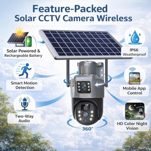 Image of JB Supar Dual Lens Solar Powered PTZ Outdoor CCTV Camera | 360 View | Color Night Vision | Motion Detection | Two Way Audio | 4G SIM-Based Camera with Mobile App V380 Pro (New Dual Lens Solar)