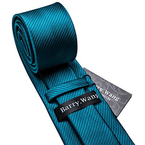 Image of Barry.Wang Tie Sets for Men Silk Stripe Necktie Woven Checkered Handkerchief Cufflinks Formal Business Wedding