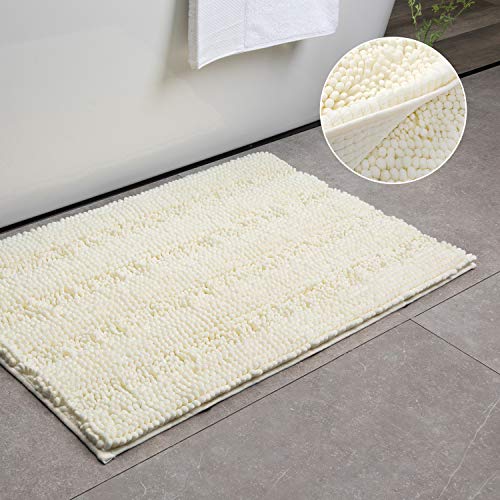 CIICOOL Thick Chenille Bathroom Rugs Non Slip Bath Rugs Super Absorbent Bathroom Mat Machine Washable Bath Mats for Bathroom,Tub, Shower, 17 x 24 Inches, Ivory White