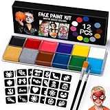 Kinderschminken Halloween Schminke Set - 12 Farben Face Paint Make Up Kinder Mädchen, Ölige Bodypainting Farben Hohe Farbwiedergabe für Theaterschminke Bemalen Schminke Karneval Party Makeup