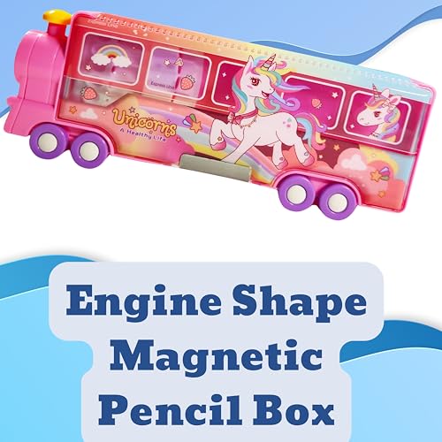 Image of ZAFCO Magnetic Pencil Box Space Engine Shape with Sharpner Large Size for Kids Boys Girls School Going Children Stationaries Organizer Birthday Return Gift School Supplies (Pack of 1) (Pink4)
