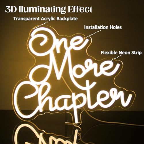 Image of One More Chapter Neon Sign Read Books Neon Light for Reading Room Decor | Dimmable Letter Neon Lights for Bedroom, Acrylic Book Wall Art, USB Powered, Library Bookstore Classroom Decor, Bookish Gifts