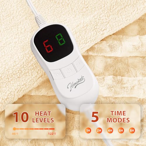 Image of Homemate Heated Blanket Electric Throw - 50 inchx60 inch Heating Blanket Throw 1 /2 /4 /6 /8 Hours Auto-Off 10 Heat Levels Over-Heat Protection Luxury Faux Fur Sherpa ETL Certification