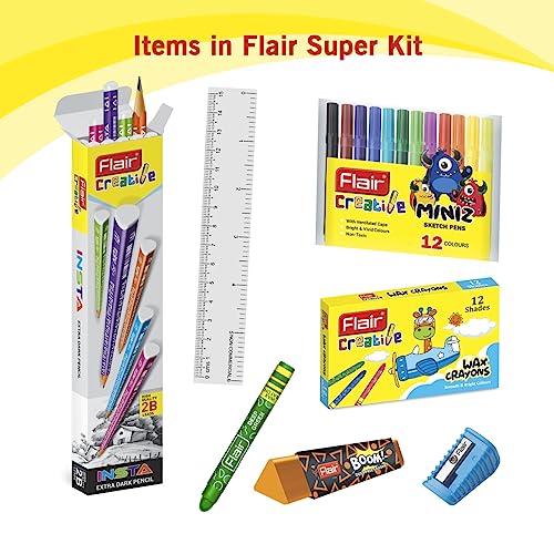 Image of FLAIR Creative Series Super Smart Kit | Combination Smart Kit for Your Creative Need | Use for Writing, Colouring, Drawing & Shading | Stationery Kit Ideal for Gifting | Pack of 1 Kit