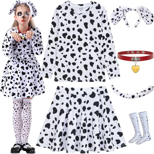 ZeroShop Dalmatian Costume Kids,101 Days of School Outfit Clothes Shirt Dress Tutu for Girls Ears Headband Socks Accessories,10
