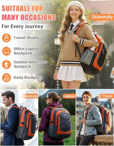 Image of ProEtrade Backpack Bookbag for College Sturdy Travel Business Hiking Fit Laptop Up to 15.6 Inch Multi Compartment Gifts for Men Women Night Light Reflective (Orange)