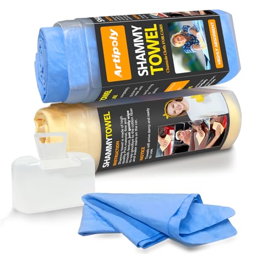 ARTIPOLY Premium Extra Large Shammy Cloth for Car Drying 2pk (34”x25”)-Super Absorbent XL Chamois Towel for Car-Reusable Shammy Towel for Car, Bathroom,Pets, Dust Remove, No Spots/Streak/Scratch