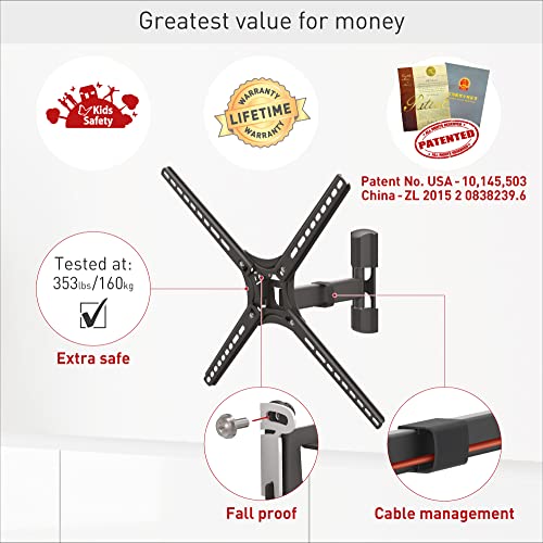 Barkan Tv Wall Mount, 29-65 Inch Full Motion Articulating - 3 Movement Flat/Curved Screen Bracket, Holds Up To 88 Lbs, Patented, Fits Led Oled Lcd #TOP2