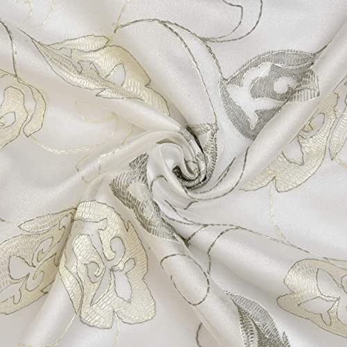 Image of Polyester and Blackout 2 in 1 Double Leaf Embroidery Design with Blackout Long Door Curtains, Set of 2 Pieces(9 Feet, White - Grey Leaf + White Blackout)