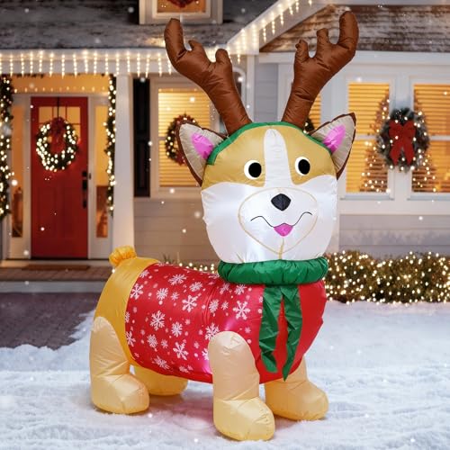 122 cm Aufblasbarer Corgi mit Rentiergeweih, Niedliche...