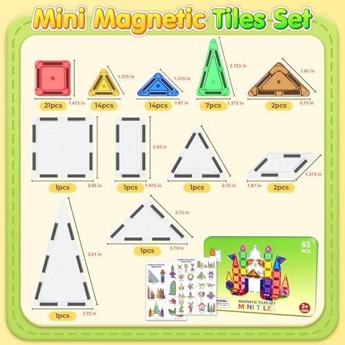 Image of 65PCS Mini Travel Magnetic Tiles with Case Set Toddler Essentials Toys, Magnetic Building Blocks Kids Games Sensory Montessori Education Learning Toys for 3+ Year Old Boys Girls Birthday Gifts