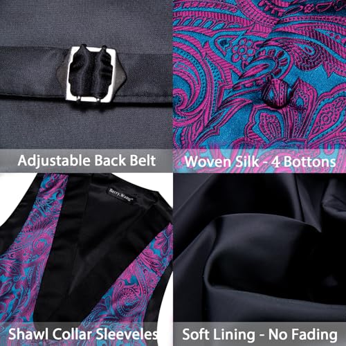 Image of Barry.Wang Mens Silk Lapel /Shawl Collar Vest Tie Sleeve Holder Set Formal /Casual Paisley Vests Wedding Tuxedo Waistcoat