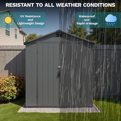 Image of Devoko 6x10 FT Resin Storage Shed with Floor, Large Plastic Outdoor Sheds