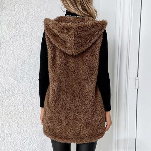 Womens Hooded Plush Fleece Vest Sleeveless Fuzzy Jacket Casual Outerwear - image 8