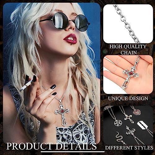 Bonuci 30 Pieces Grunge Necklace Set Goth Cross Necklace Y2K Necklet Punk Rock Vintage Harajuku Gothic Feather Chain Choker Necklet Jewelry Costume Accessories(Stylish Style)3