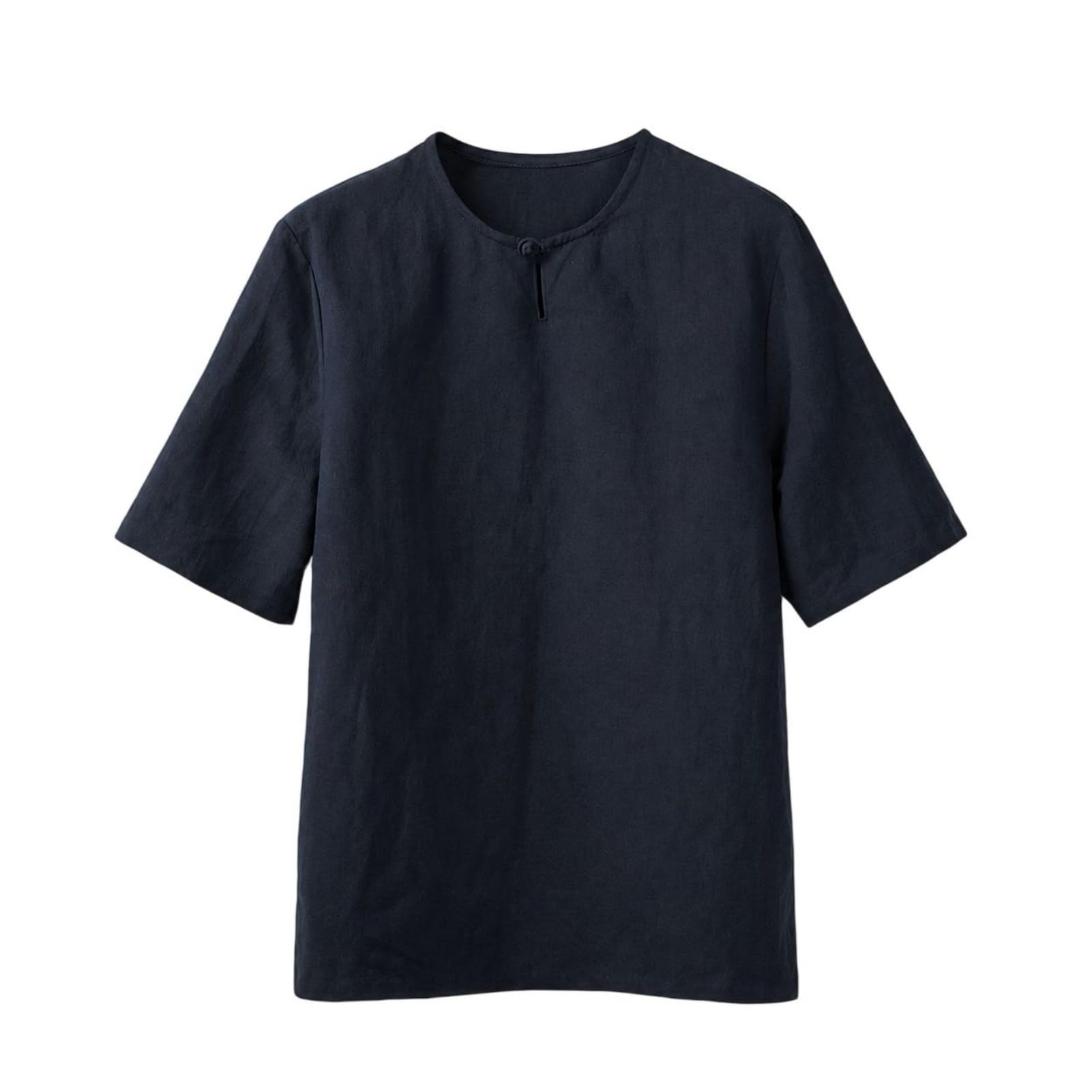 Camiseta de manga corta para hombre, estilo chino, cuello redondo, mezcla de lino y algodón, ajuste holgado, para vacaciones, uso diario e informal