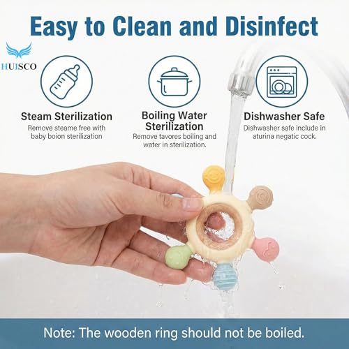 Image of Silicone & Wooden Baby Teether for 3+ Months | BPA Free Soft Teething Toy for Infants | Natural Wooden Ring with Food-Grade Silicone | Safe Round Shape Baby Teether