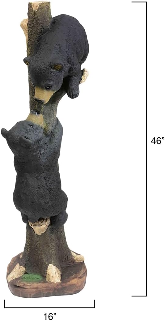 BLACK FOREST DECOR Two Black Bears Climbing Sculpture - Large, Polyresin, 16" W x 16" D x 46" H
