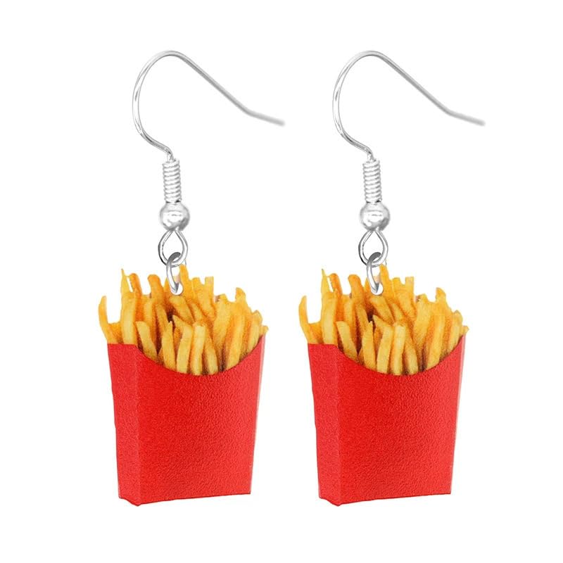 Cute Pizza Egg Bread Fries Hamburger Dangle Earrings Creative Funny Vivid Food Drop Earrings Acrylic Accessories Gift for Women Girls