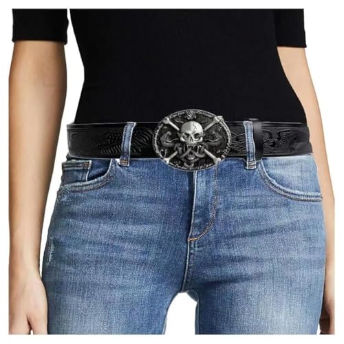 Women's Black Belt Skull Western Cowgirl Belt for Jeans and Halloween