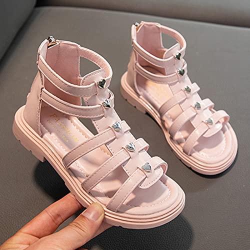 Girls Gladiators Sandals Open Toe Cute Flat Dress Sandals Summer Outdoor Beach Shoes Toddler/Little (Pink, 2.5 Big Kids)2