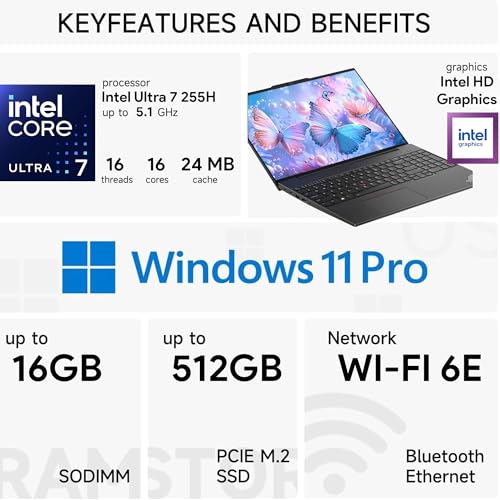 Image of Lenovo ThinkPad E16 Gen 3 Business Laptop | 16 inch FHD+ | Intel Ultra 7 255H | 16GB RAM | 512GB SSD | Fingerprint | Backlit KB | HDMI | FHD Webcam | Wi-Fi 6E | Win 11 Pro | AI - Black
