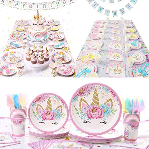 Yidaxing 131 stuks decoraties verjaardag eenhoorn party kit tafelkleed afdekking alles goed voor verjaardag banner tas… - Image 8