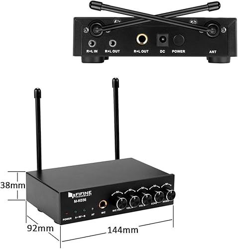 Miniatura 3 de FIFINE Micrófono de mano inalámbrico UHF de doble canal, fácil de usar, sistema inalámbrico para karaoke K036
