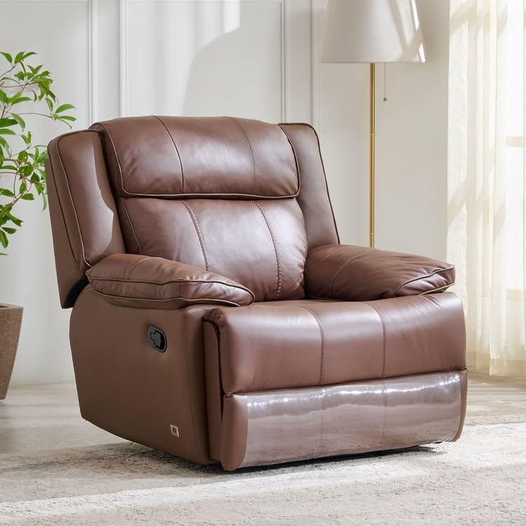Image of Home Centre | Torino Half Leather 1-Seater Recliner | Recliner Sofa for Living Room | Solid Wood | Brown | 2 Year Warranty
