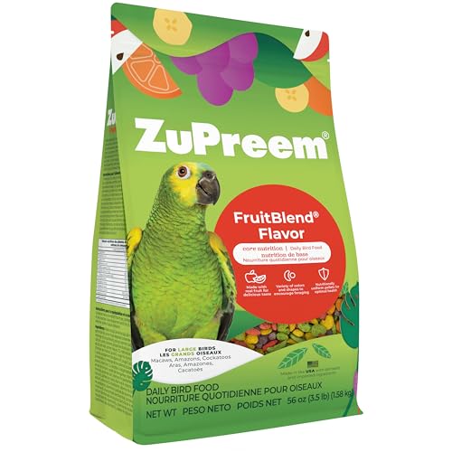 ZuPreem FruitBlend Bird Pellets, Daily Bird Food for Amazon, Cockatoo, Macaw, Core Nutrition for Large Birds, Made in USA, Pellets for Large Birds, Macaw Food (L, 3.5 lbs)