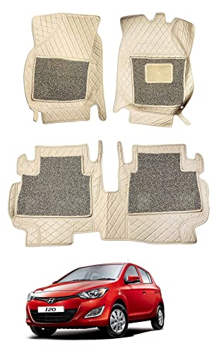 Image of Auto Hub Premium 7D car mat Hyundai i20 (Model: 2008-2015), Luxury Double-Stich 7d Car Floor Mat Complete Set, 100% Waterproof and Washable, Color : Beige