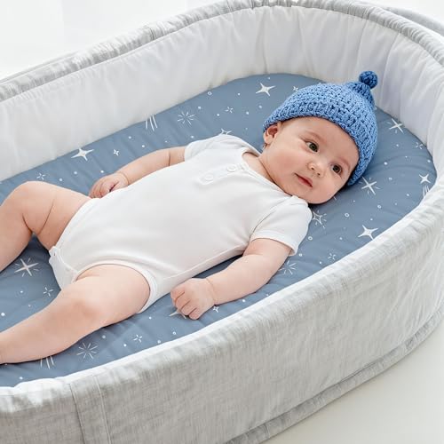 Image of Baby Bassinet Sheets 3 Pack, Fitted Cradle Sheets for Boys & Girls, Ultra Soft Breathable 32 inch x 16 inch, Universal Fit for Rectangle Round Oval Hourglass Mattress (Blue Gray Planet)