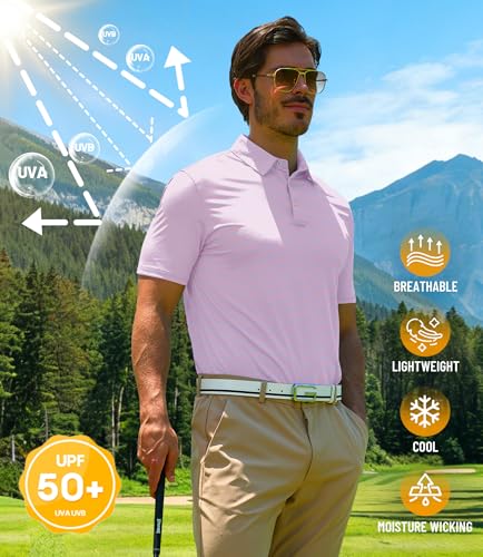 Image of ZITY 5 Pack Mens Golf Striped Polo Shirts Short Sleeve UPF 50+ Moisture Wicking Athletic Daily Casual Collared Shirt